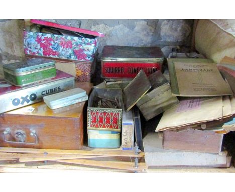 A miscellaneous collection of hobbies and crafts related items, including a printers ink pad and roller, Windsor and Newton p
