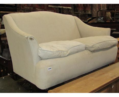 A small cottage two seat sofa upholstered in linen - for reupholstery, 130 cm wide 