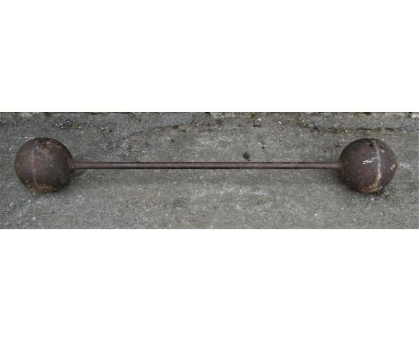 An original vintage cast iron Strong Man Bar Bell, 145cm long