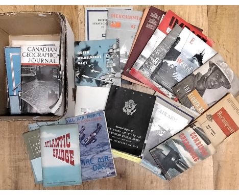 A box containing military booklets and pamphlet from the 8th Army, German Airforce in Maps and Diagrams, 39-43, Target German