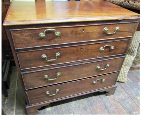 Georgian mahogany chest of four long graduated drawers with brass swan necked handles on bracket supports, 90 cm wide 