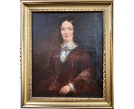 Half length portrait of a woman (English School, 19th Century), oil on board, 31 x 37 cm, in gilt frame 