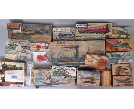 Large collection of vintage model aircraft, rail and boat kits including Airfix Fokker, Hawker Hart and Avro 504K in sealed p