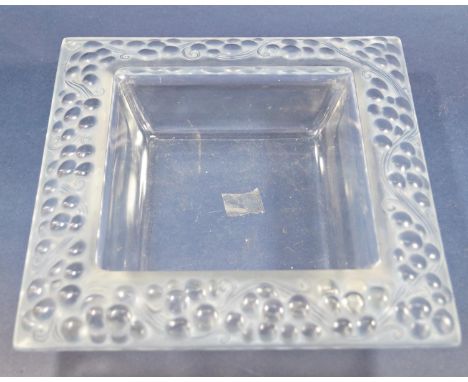 A Rene Lalique Thomery square bowl with frosted grape decoration stamped 'R. Lalique France' to base, 24cm square 