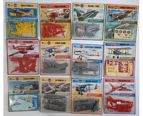 12 Airfix Series 1 scale model construction kits from 1970's, all un-started and sealed with original folded card packets and