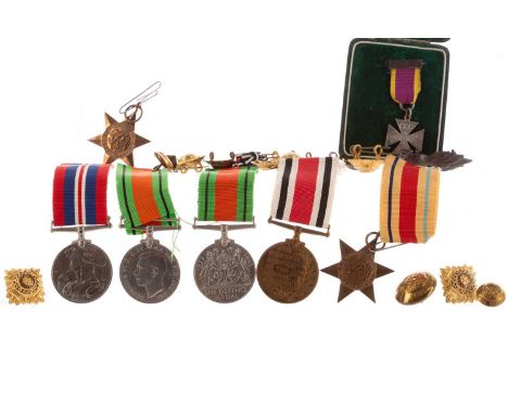 WWII MEDAL GROUP,comprising two defence medals, one war medal, one Africa star and one 1939-1945 star, also a set of WWI mini