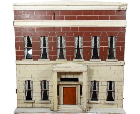 A Silber &amp; Fleming painted wooden box-back dolls house, German 1880s, the painted red and white brick façade with steps t