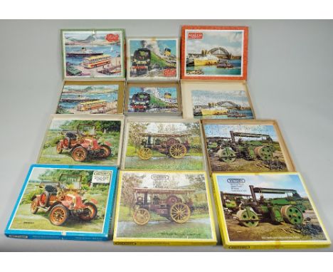 Thirteen Victory Children’s wooden Jig-Saw puzzles, Golden Arrow Express, Canadian Pacific Express, A Busy Quayside, Trooping