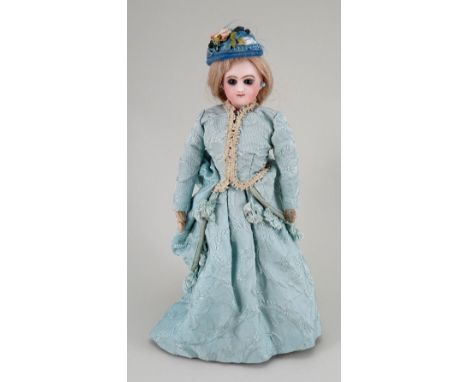 A rare size 1 Jumeau bisque shoulder head fashion doll, French circa 1870, fine quality bisque, with fixed blue glass eyes, f