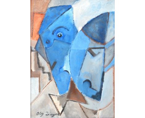Öl/Malpappe, kubistisches Portrait, u. links signiert Oleg Zinger, Höhe 43 cm x Breite 31,5 cm, Rahmen 53 x 41 cm     