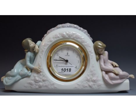 A Lladro figural mantel clock, No5776, impressed printed marks 