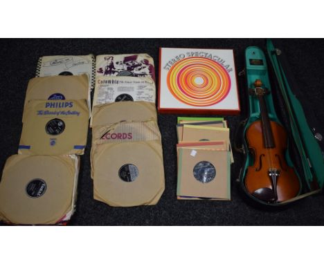 Music  - a Blessing 3/4 size violin, two piece back, 32.5cm long, case with bow; Vinyl records Lps and 78s qty