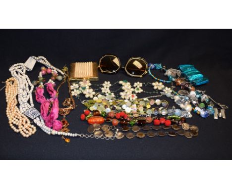 Costume Jewellery - a vintage Butler & Wilson floral simulated pearl and turquoise necklace;  others , bracelets, Compact, Te