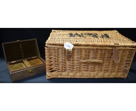 A wicker Fortnum and masons picnic hamper; a leather jewellery box (2) 