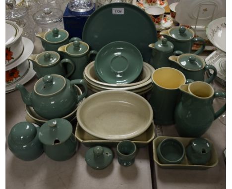 Denby Stoneware - light green and cream glazed tableware to include teapots; jugs; mugs etc (qty)