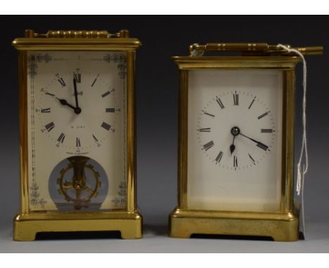 An early 20th century carriage clock, white dial, manual movement; another Schatz (2) 
