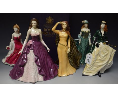 A Royal Worcester figure Royal Enclosure, boxed; others Lorna Doone, Charlotte and Sabrina (some with certificates) 