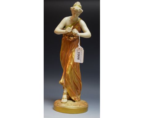 A Royal Worcester figure, Flutist, green marks, 1898, possibly modelled by James Handley, approx 32cm    Condition Report:  a