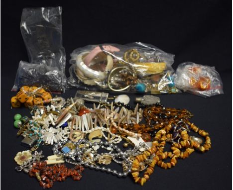 Costume Jewellery - bangles, necklaces, beads, pocket lighter, earrings, fashion jewellery (one box) 