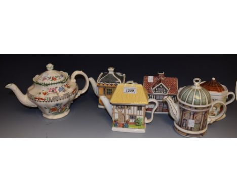 Teapots - a Copeland Spode floral decorated teapot; five National Trust teapots depicting various Trust properties (6)