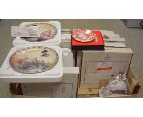 A Royal Worcester figure The Last Waltz; a Royal Crown Derby Red Aves dish, boxed; twelve boxed collectors plates