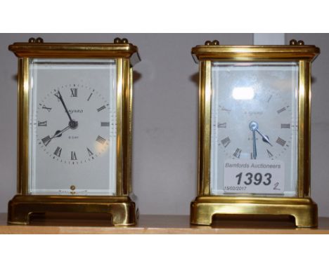 A pair of Bayard eight day French carriage clocks, cream dials, Roman numerals, manual movement (2) 