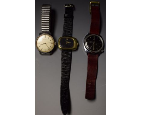 Watches - a vintage retro lady's Favre Leuba Geneve dress watch, black rounded rectangular dial, single XII numeral, TV shape