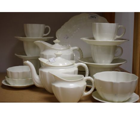 Royal Crown Derby - plain white, six cups and saucers; one bread and butter plate; teapot; coffee pot; sugar bowls etc