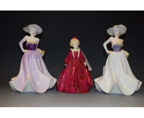 A Royal Worcester figure Grandmothers Dress, red, 3081; others Coalport (3)