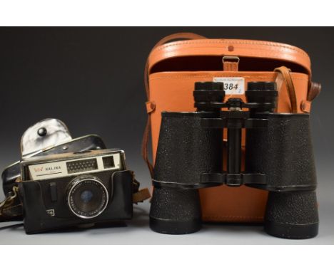 A pair of Belvedere 10x50 field glass binoculars, no 49416, cased; Halina 300 camera (2) 