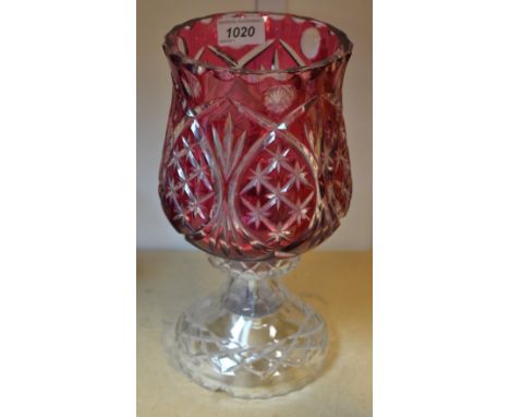 An Edinburgh Crystal cut glass Bohemian style table lamp, ruby flashed shade