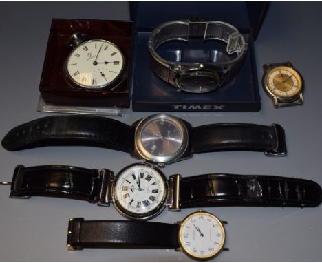 Watches - a Ben Sherman quartz wristwatch; others Timex etc; a services chromed case open face pocket watch (6) 