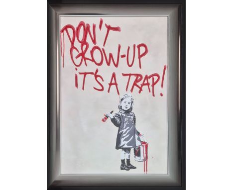 CONTEMPORARY SCHOOL PRINT, Don't Grow Up, framed and glazed, 106cm H x 75cm W.