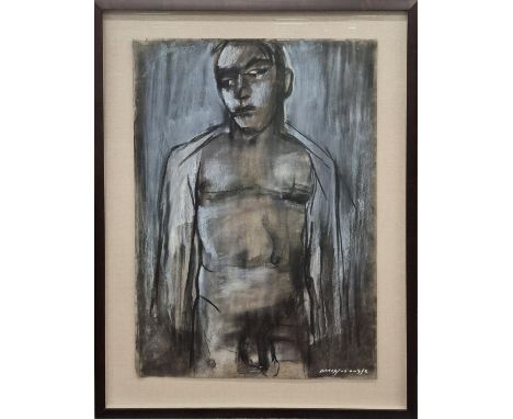 20TH CENTURY GREEK SCHOOL, 'Half length portrait', oil on card, indistinctly signed, 100cm x 70cm, framed.
