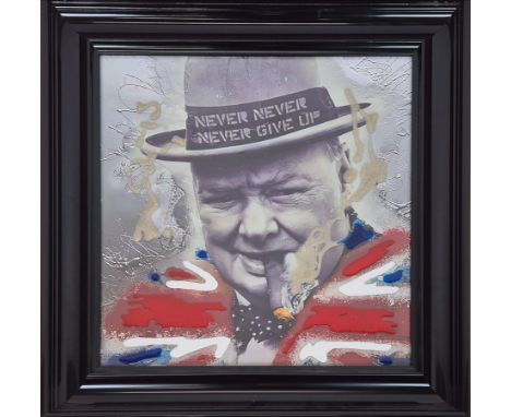 CONTEMPORARY SCHOOL CHURCHILL PRINT, framed and glazed, 65cm H x 65cm W.