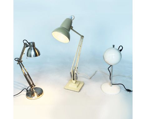 READING LAMPS, two, vintage Anglepoise together with a 1970's cream globular metal lamp. (3)