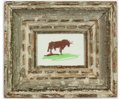 PABLO PICASSO, Bull, off set lithograph, French Montparnasse frame, 10cm x 7cm.