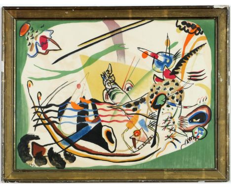 WASSILY KANDINSKY, Abstract Lithograph on rivoli paper, 1957, printed by Maeght, vintage gilt frame45cm x 34cm.