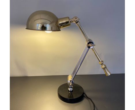 DESK LAMP, polished metal on marble base.