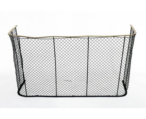NURSERY FENDER, 19th century wrought iron and mesh panelled with polished brass top tail stamped 'Samson', 122cm W x 70cm H x