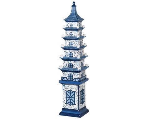 PAGODA TULIP VASE, delftware style blue and white ceramic, 99cm H x 18cm x 19cm.