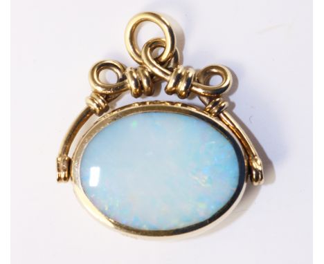 Gold swivel fob pendant set with opal and onyx hallmarked 9ct   Condition Report   Click here for further images, condition, 