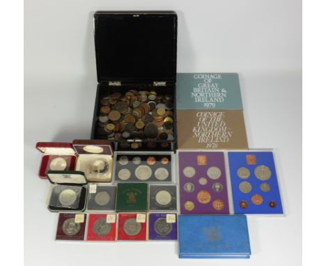 Coinage of the UK & Northern Ireland 1970, 1977-79, in cases of issue, two NZ proof coin sets 1971 & 82, various commemorativ