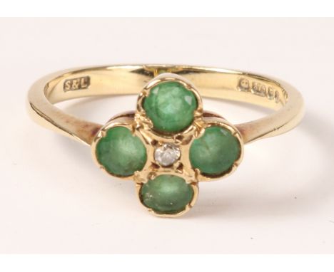 Emerald & diamond four leaf gold ring hallmarked 9ct   Condition Report   Click here for further images, condition, auction t