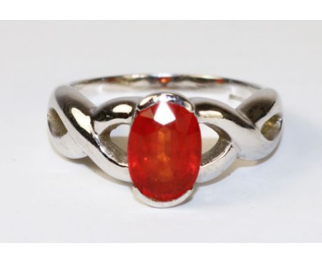 Padparadscha sapphire white gold ring hallmarked 9ct   Condition Report   Click here for further images, condition, auction t