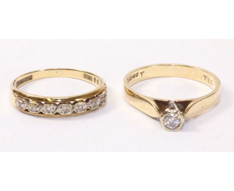 Gold single stone diamond ring and a diamond half eternity ring both hallmarked 9ct   Condition Report   Click here for furth