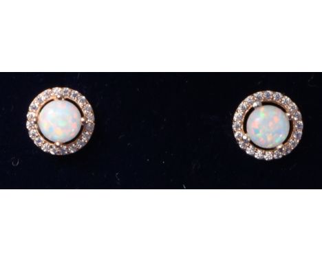 Pair rose gold on silver opal ear-rings stamped 925   Condition Report   Click here for further images, condition, auction ti