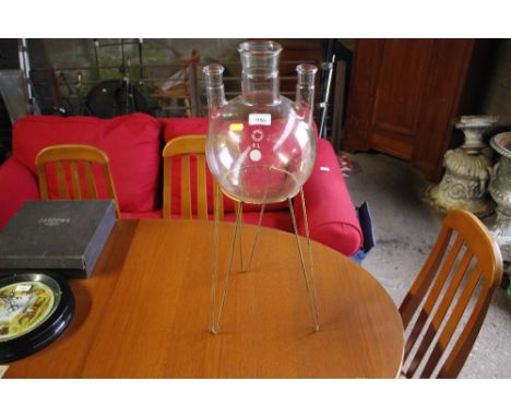 A Pyrex 5L glass flask on stand 