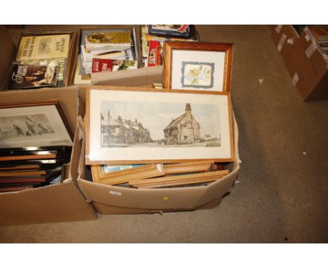 After F.W.Baldwin a railway carriage style print depicting Aldeburgh; various other decorative prints, frames etc.
