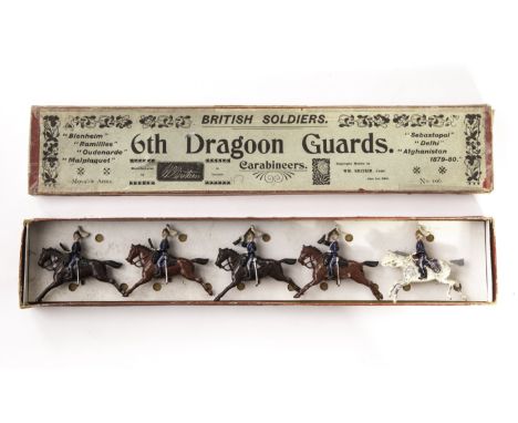 Britains boxed set 106 6th Dragoon Guards, 2 dark brown and 2 light brown trooper horses, generally G, 1 F, box dated 1901, F
